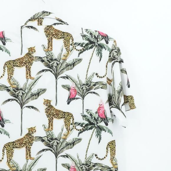 Bad Birdie Shirt Men Large White Cheetah Parrot Palm Print Golf Performance - Picture 9 of 15